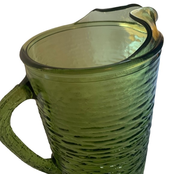 Anchor Hocking Soreno Crinkle Glass Juice Pitcher Avocado Green 1966-1970 - Picture 7 of 16